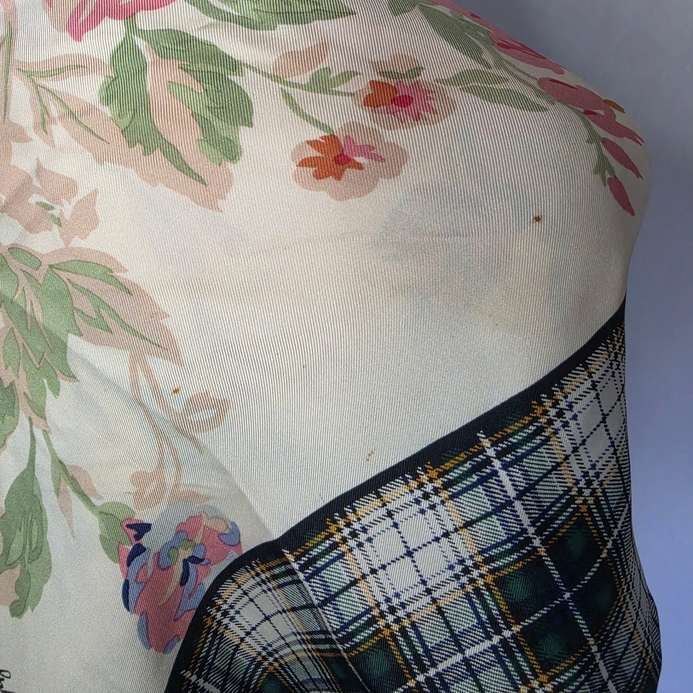 Ralph Lauren Silk Square Scarf Floral Plaid Tartan whimsical old school - Picture 4 of 7